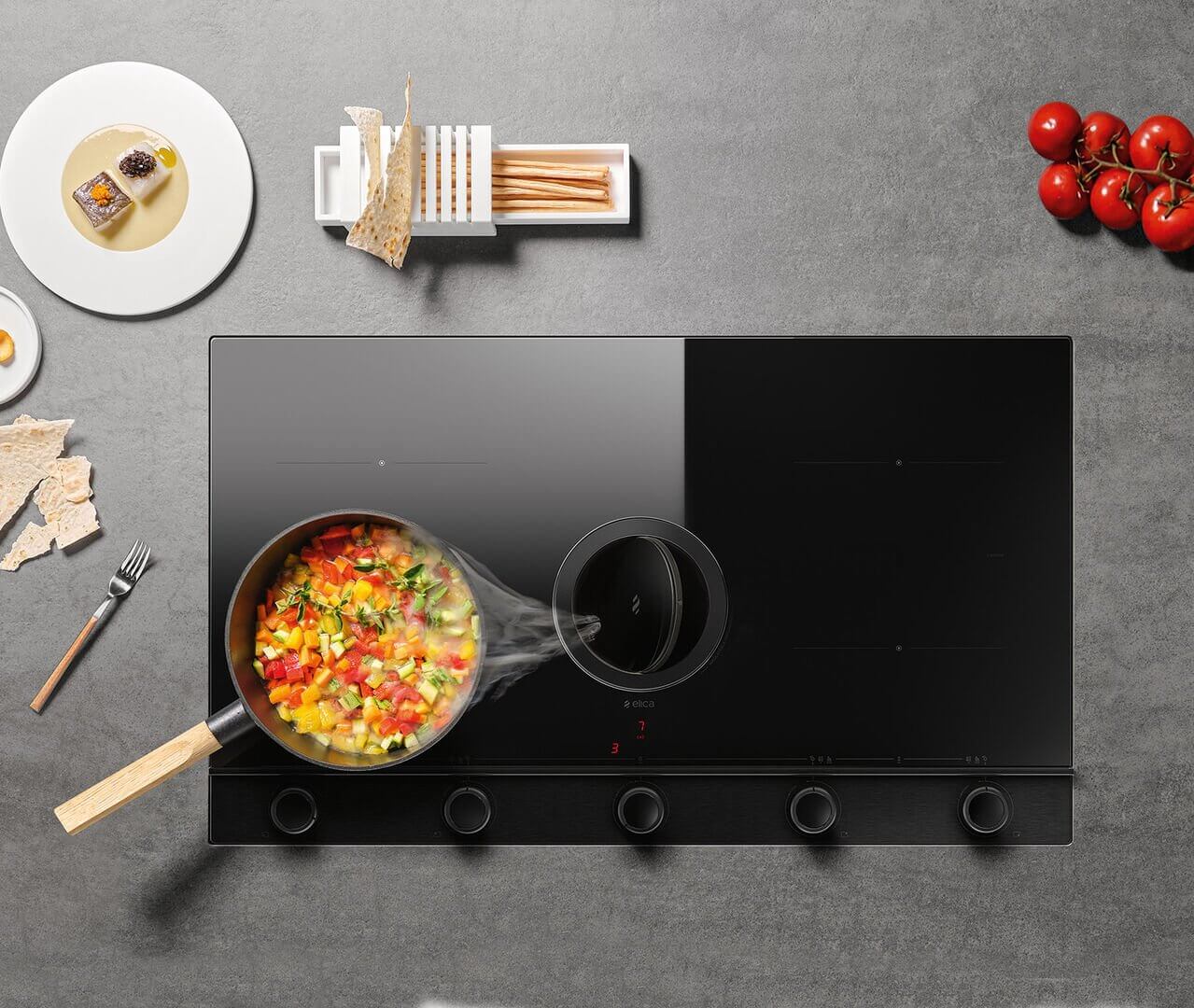 Elica Unplugged 90cm Recirculating Vented Induction Hob in Black