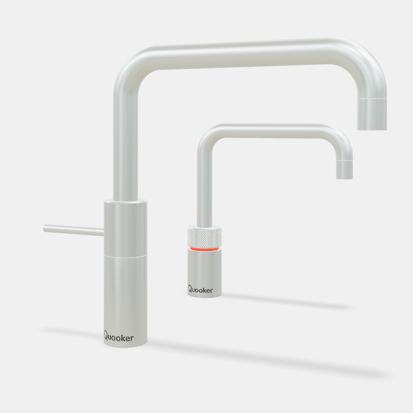 Quooker Nordic Square Twintaps with PRO3 Tank & CUBE in Stainless Steel