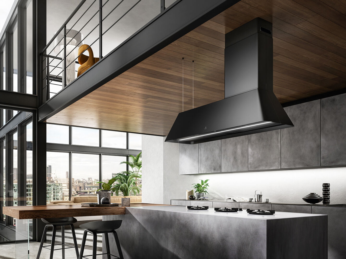 Elica Black Ikona Maxxi Pure 120Cm Island Extractor Hood In