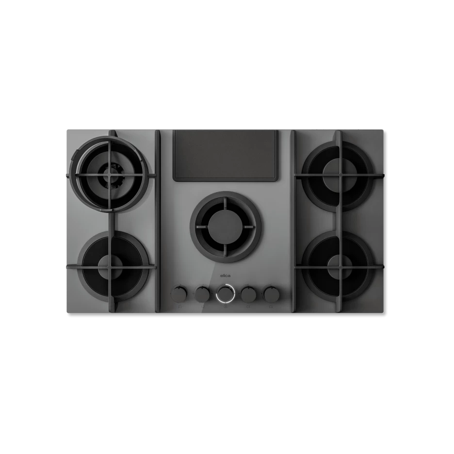 Elica NT-FLAME-EVO-GR 88cm Vented Gas Hob in Grey Glass